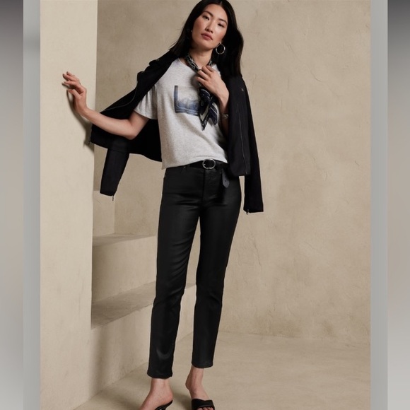 Banana Republic Black High Rise Slim Coated Jeans Sz 8 - Picture 4 of 13